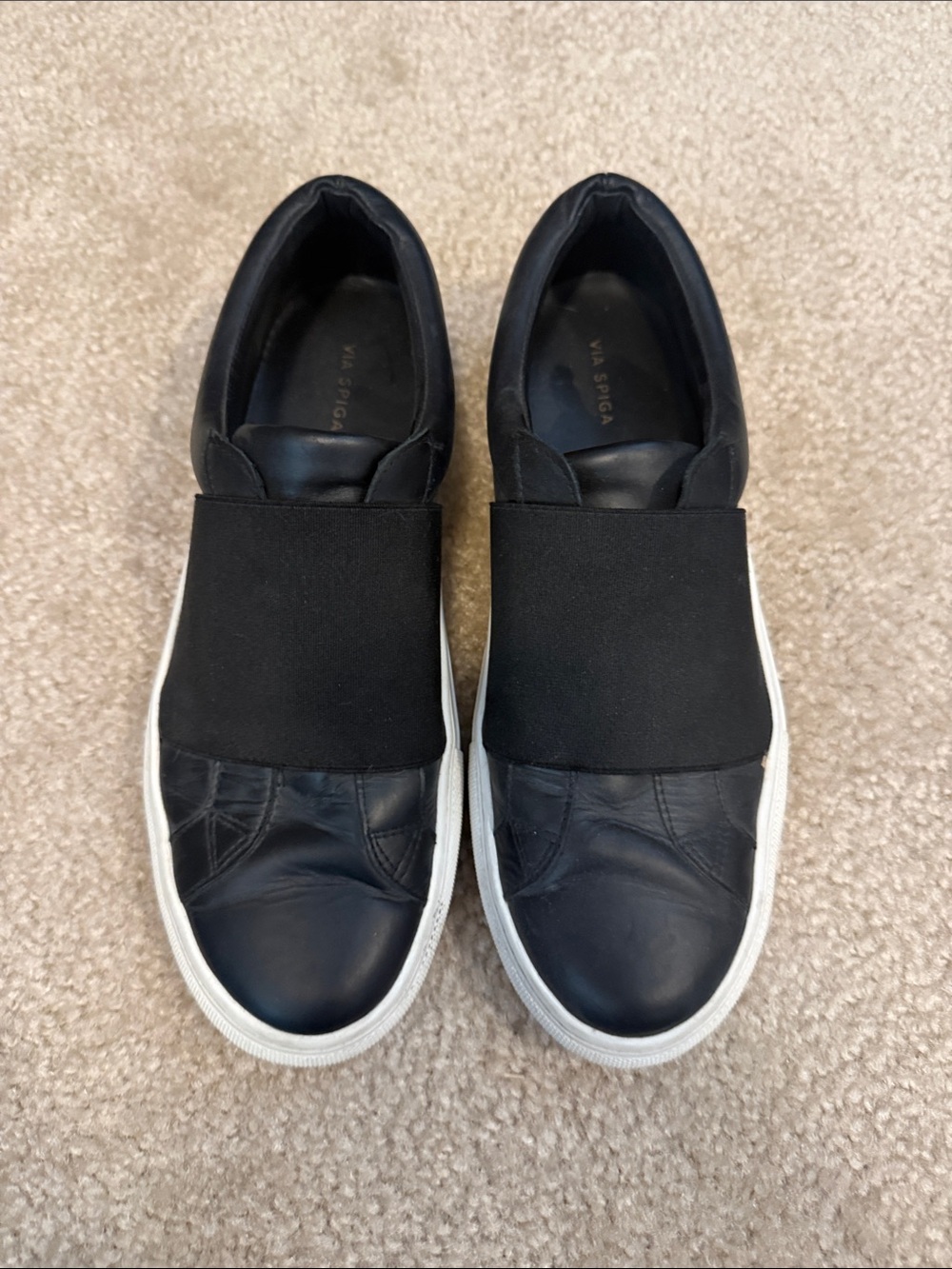 Via Spiga Black Slip-On Elastic Panel Sneakers with White Sole